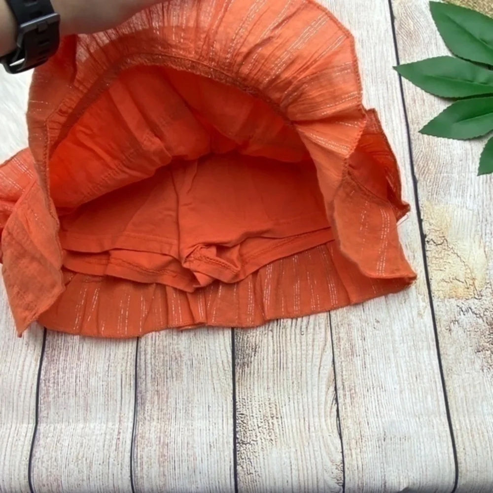 Girls Skort Skirt Size 5 Peach Silver Metallic Thread Tiered Ruffle Skort